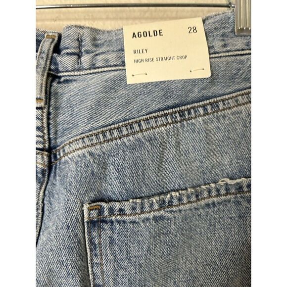 Agolde Riley High Rise Straight Crop Jeans Sz 28 Button Fly Light Blue Denim NWT - Picture 9 of 10